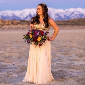 Gold sparkly chiffon gown! Size 8